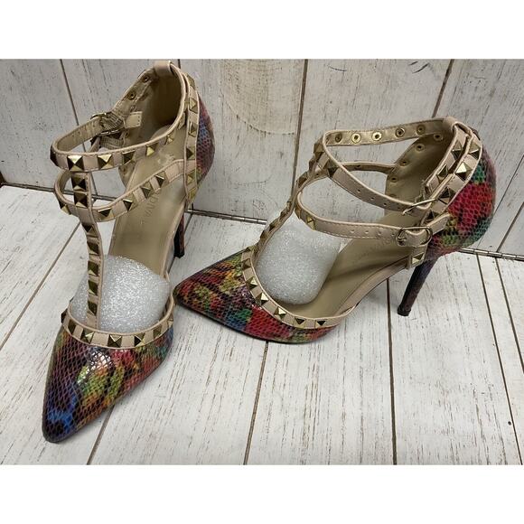 Wild Diva Lounge Women’s Multi Color Studded Faux Leather Stilettos Size 6 Heels - Picture 3 of 13